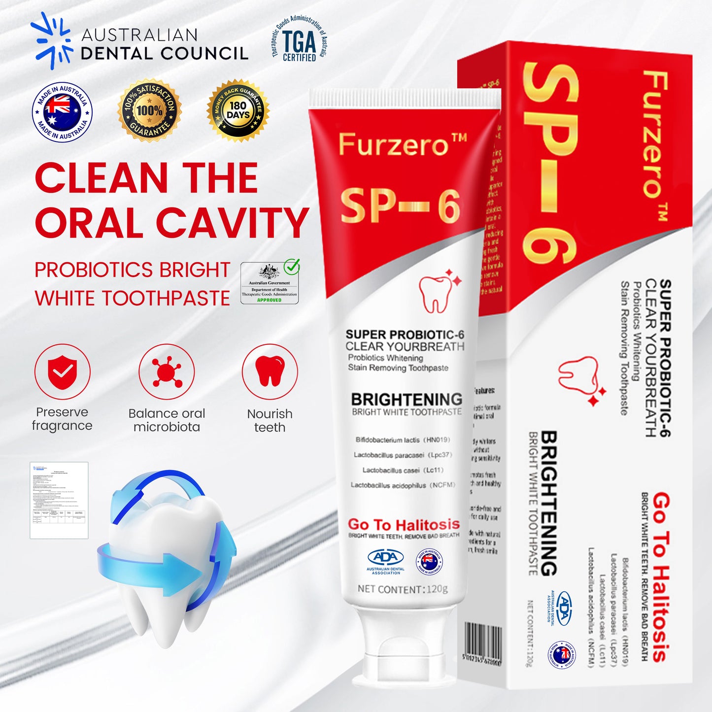 🪥Furzero™ SP-6 Aussie Probiotic Ultra Whitening Toothpaste✅ADC-CERTIFIED & Trusted by Dental Professionals👨‍⚕️